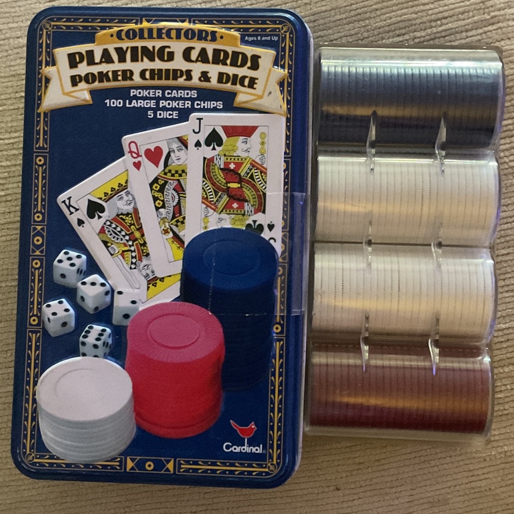 Collectors Playing Cards & Poker Set - Blue, Red, White Chips with Dice